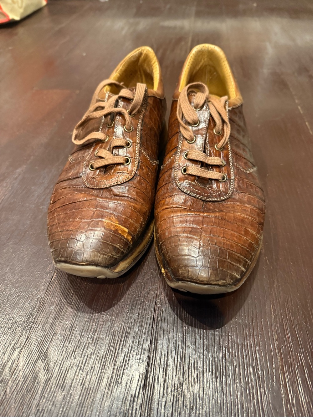 Mezlan Brown Croc-Embossed Leather Sneakers - Picture 2 of 3